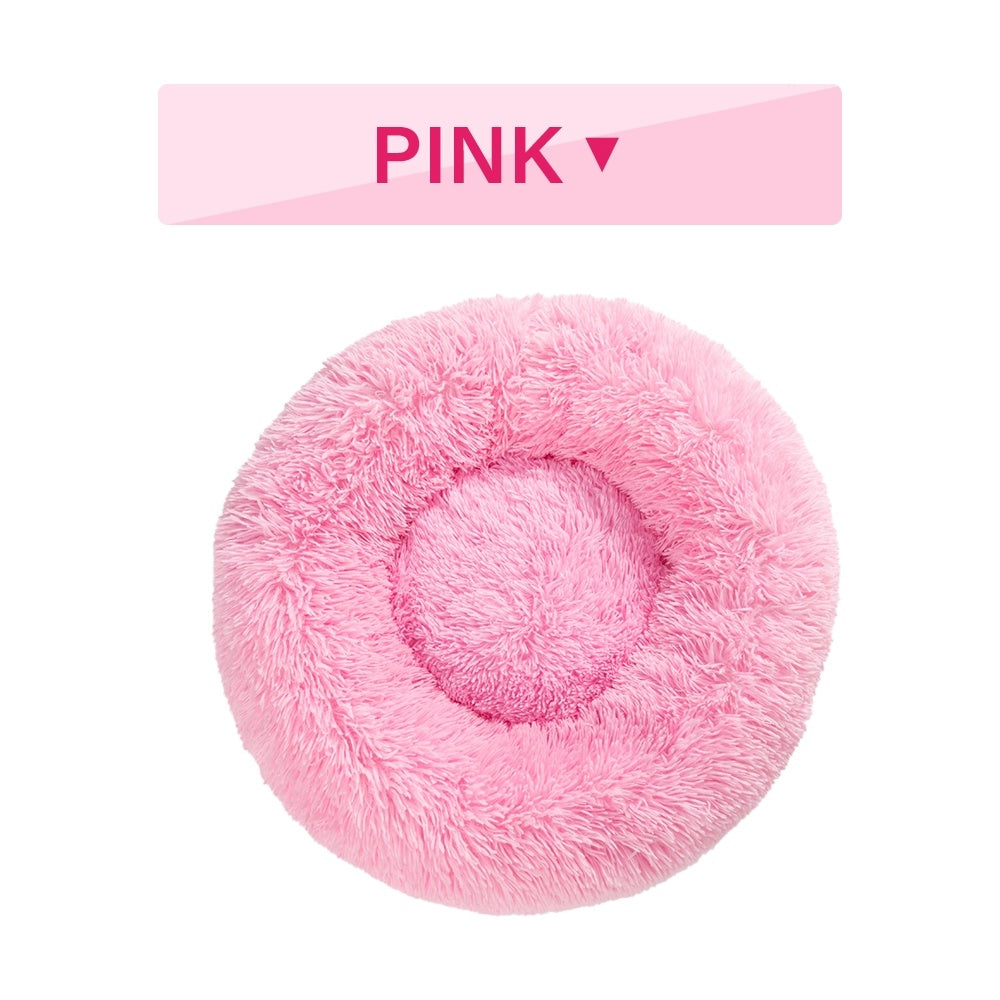 Cama fofa em formato de donut para cães, almofada longa e macia de pelúcia, casinha para cães e gatos, lavável, sofá para animais de estimação, tapete calmante para cães de pequeno e grande porte.