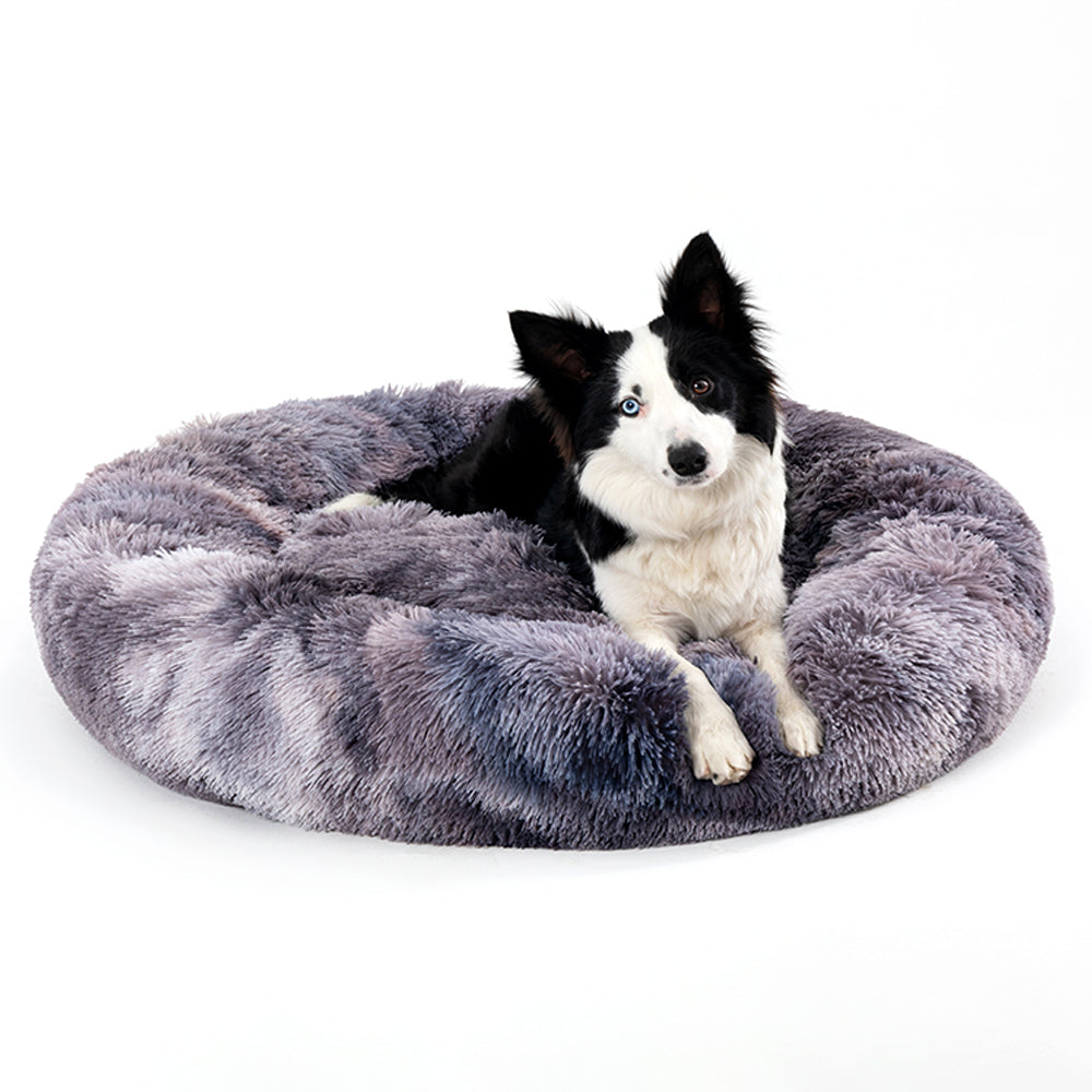 Cama fofa em formato de donut para cães, almofada longa e macia de pelúcia, casinha para cães e gatos, lavável, sofá para animais de estimação, tapete calmante para cães de pequeno e grande porte.